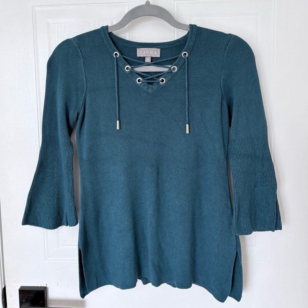 Laura Teal Lace-Up Top
